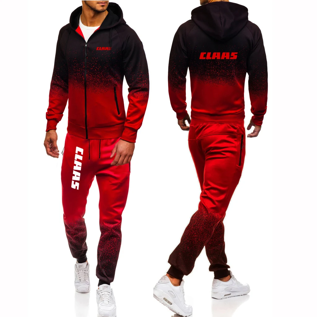 2023 New Men's CLAAS Printing Hip Hop Harajuku Gradient Hoodies Casual Comfortable Zipper Jacket Coats+Fashion Sweatpants Suit