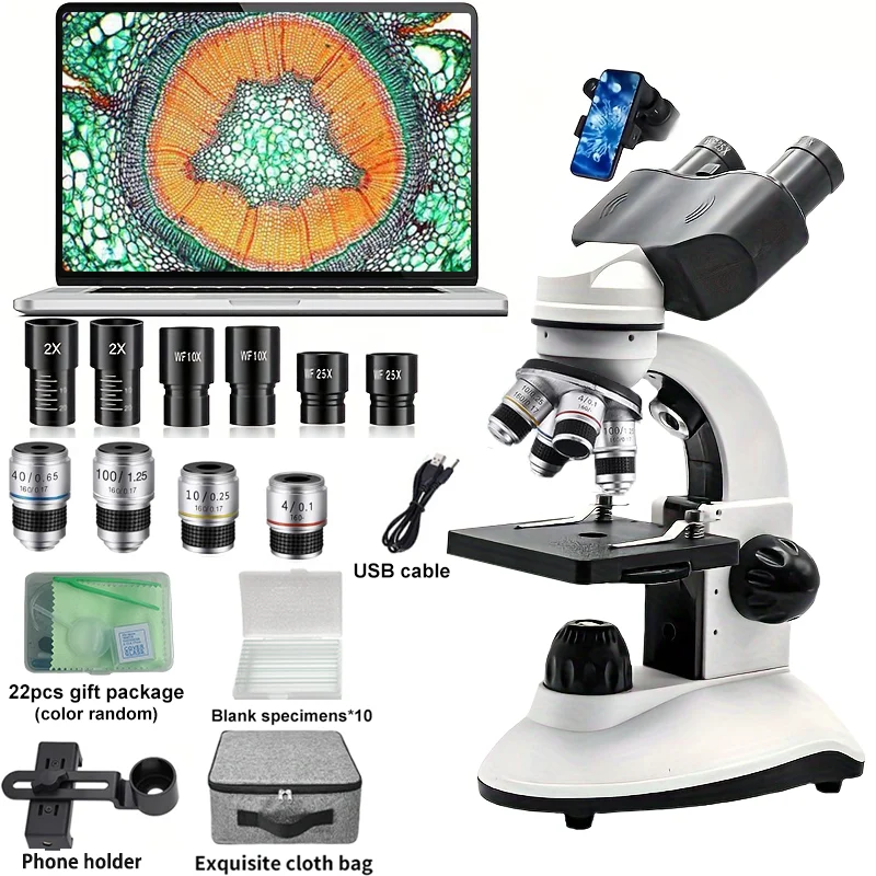 어린이를위한 현미경 HD 전문 쌍안 광학, 현미경 학생 교육 생물학 실험실, 40X-5000X 배율