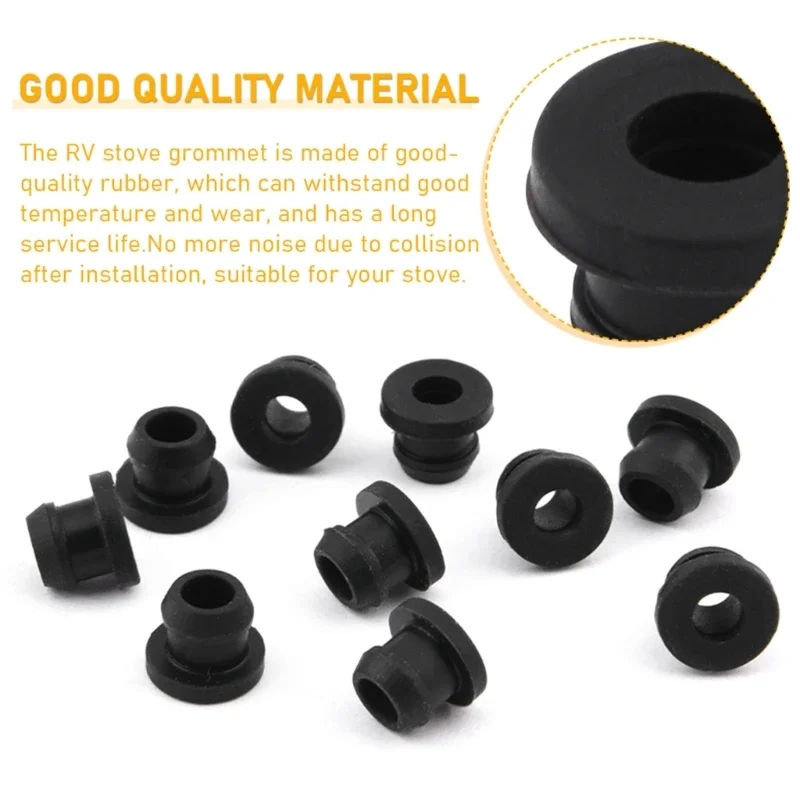 10Pcs Scratchproof Grates Grommet rv stove grommet Stove Grommets Stove Parts Heat Resistant Grate Pad Accessories Black