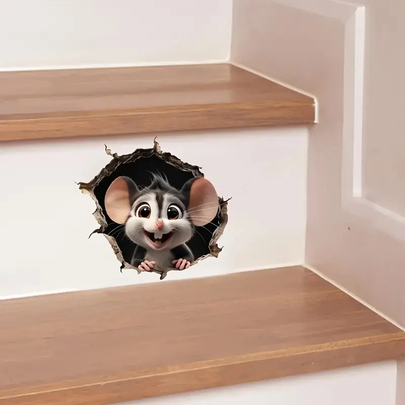 Mouse Hole 3D Wall Stickers Vinyl Decals Art Wallpaper for Home Cabinet Door Refrigerator Toilet Decoration