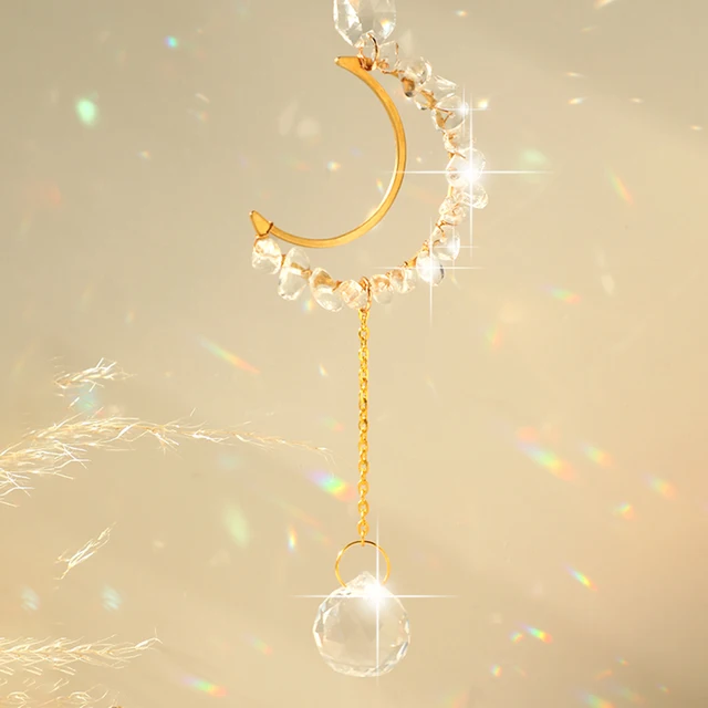 Crystal Suncatcher Üveggolyó Medál Ablak Függő Napsütő Hold Világos Fogó Szélcsengő Kerti Otthoni Dekoráció Karácsonyi Ajándék - Image 4