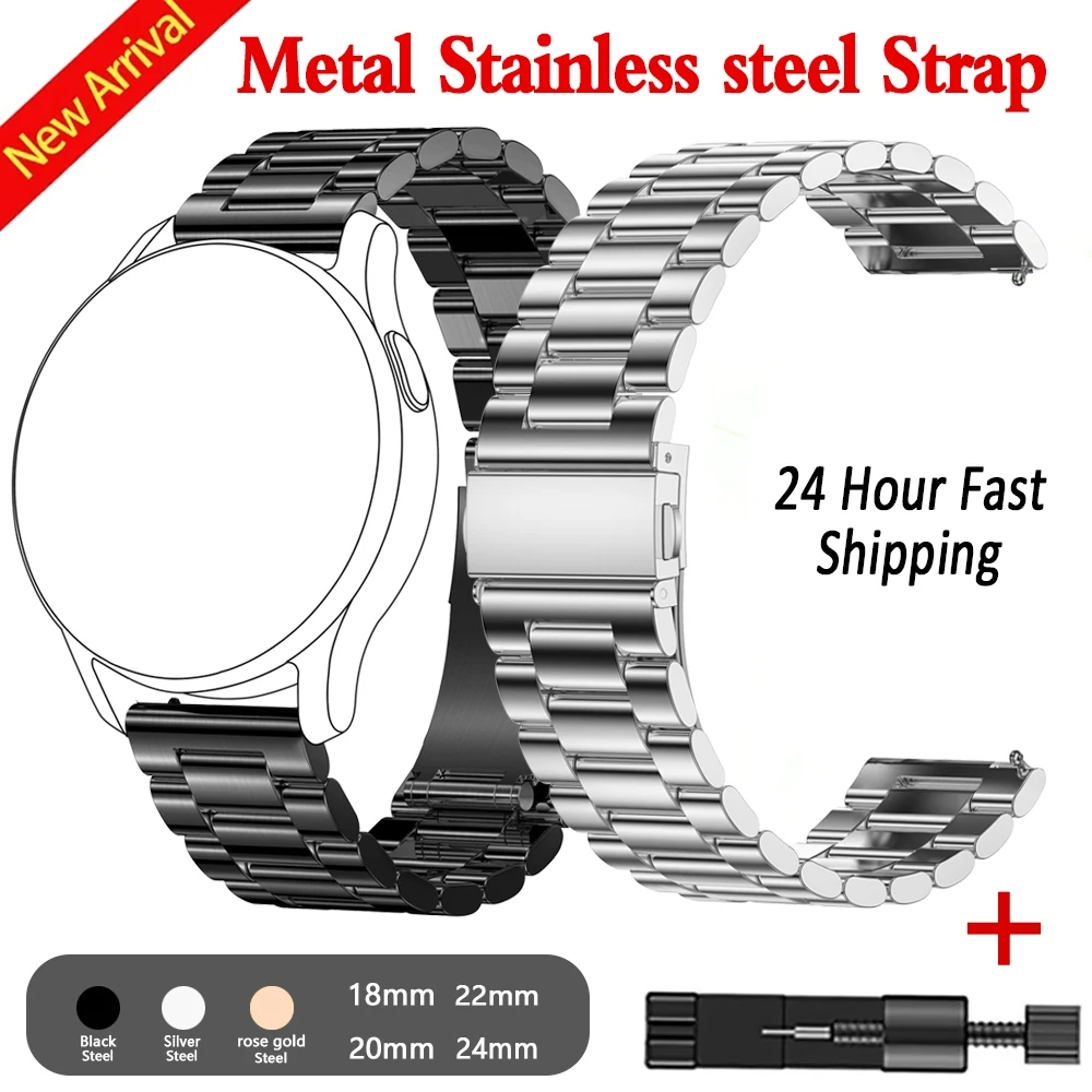 18mm 22mm 20mm Watch Band For Samsung Galaxy Watch 7/6/5/4/3 40mm 44mm S3 Active2 Huawei Watch GT4 GT3 Gt2e Stainless Steel Band