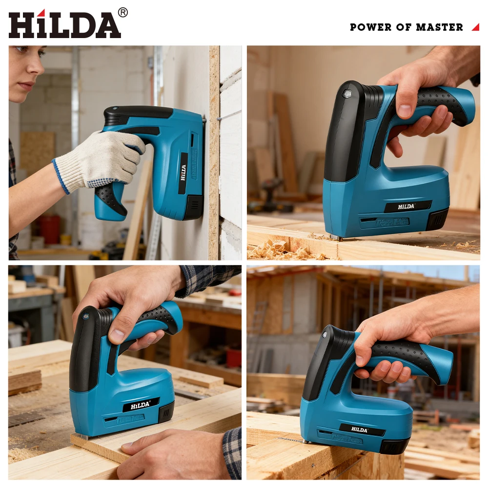 HILDA 2 in 1 에어 네일건 전동 네일건 휴대용 가구용 공압 네일건 DIY 도구 (스테이플 2000개 포함) LED 라이트