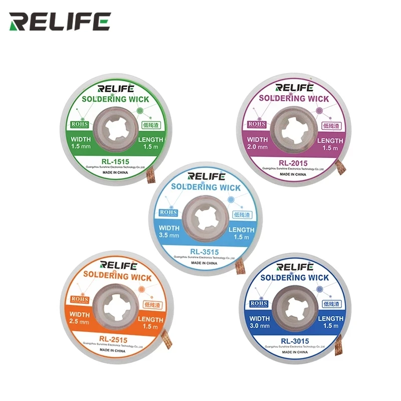 RELIFE 납땜 심지 RL-1515 2015 2515 3015 3515 PCB 주석 용 용접 수리 제거 낮은 잔류 용접 제거 와이어 심지