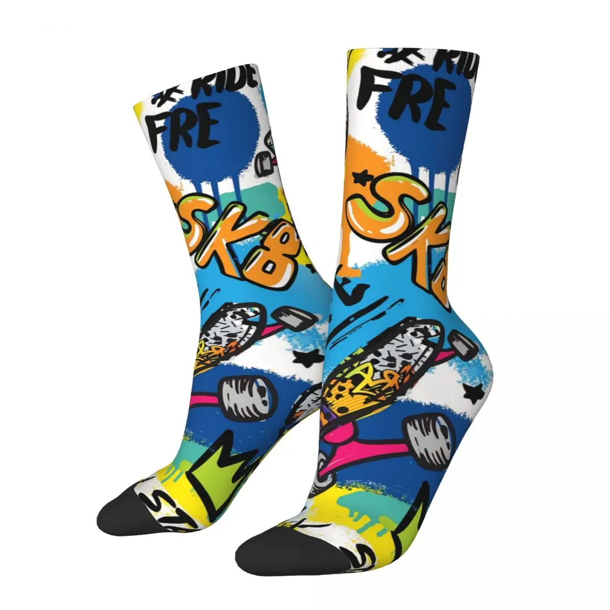 

Happy Men's Socks Skateboard Prints Retro Graffiti Art Pattern Hip Hop Seamless Crew Sock Gift Pattern Printed