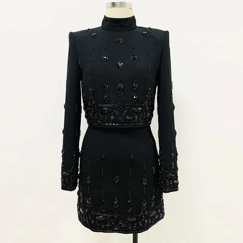 2024 Europe and the United States star fashion new heavy industry nail beaded diamond short top half skirt set two sets