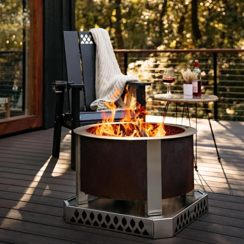 Smokeless FIrePit X Series 24 Corten Steel 27.5 inch Smokeless Fire Pit for Outside 62 Pounds Ideal for Families Compatible