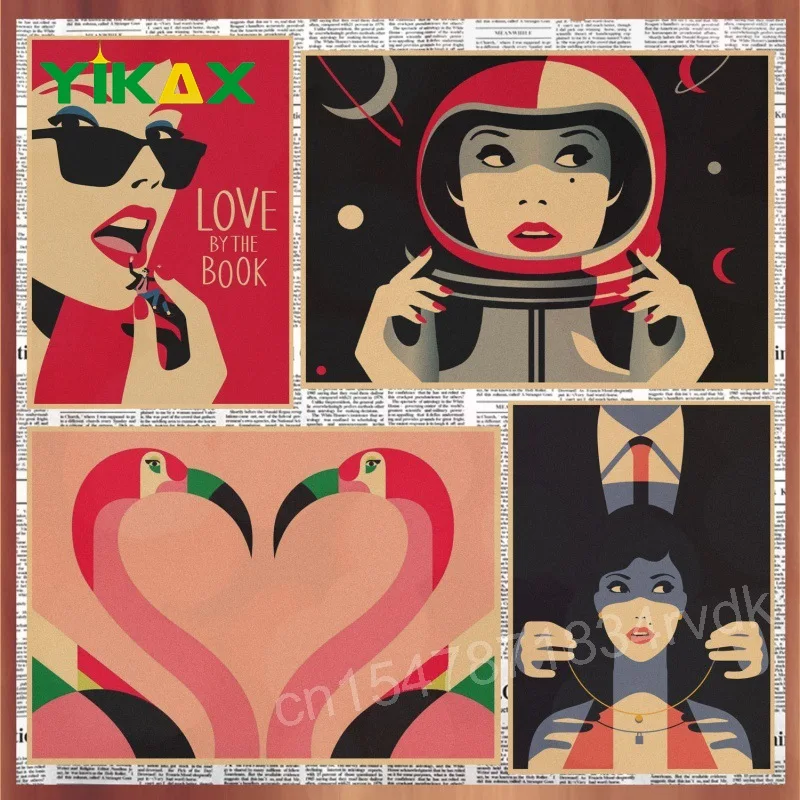 

Sexy Girl Retro Kraft Paper Poster Adults Unreal Girl Cabaret Illustration Bar Coffee Shop Decorative Wall Painting Mural