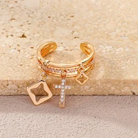 Nwe 18 K Gold Plated Sun Rings for Women Natural Stone Inlaid in Hollow Metal Texture Ring Trendy Jewelry 6