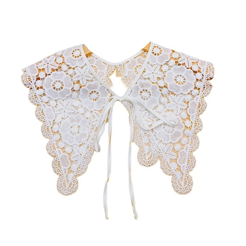 

Женская молочная вышивка, искусственный воротник, остроконечная шаль, ажурное цветочное ожерелье, шарф, отделка ресниц, Прямая