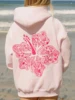 Preppy Embroidery Hibiscus Print Hoodies for Teen Girls Women Long Sleeve Oversized Graphic Pullover Sweatshirt Top Y2K Cute 2