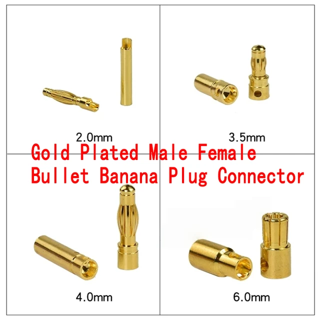 ขั้วต่อกล้วยกระสุนพร้อมการชุบทองขนาดต่างๆ สำหรับการเชื่อมต่อ ESC และมอเตอร์แบตเตอรี่ RC 1
