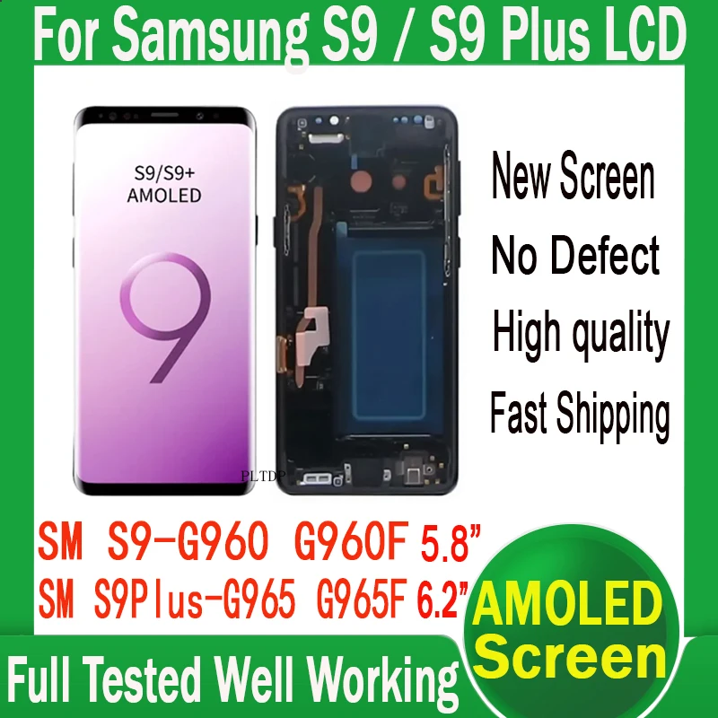 

New Screen For Samsung Galaxy S9 Plus S9+ G965F Display Touch Screen With Frame S9 G960F LCD High Quality Tested Well LCD