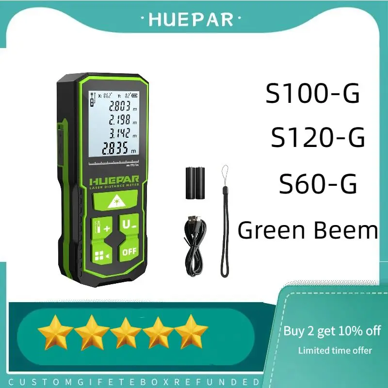 Huepar Laser Rangefinder Digital Tape Measure 60M 100M 120M Trena Laser Tape Range Finder Green Beem Digital Tape Measure