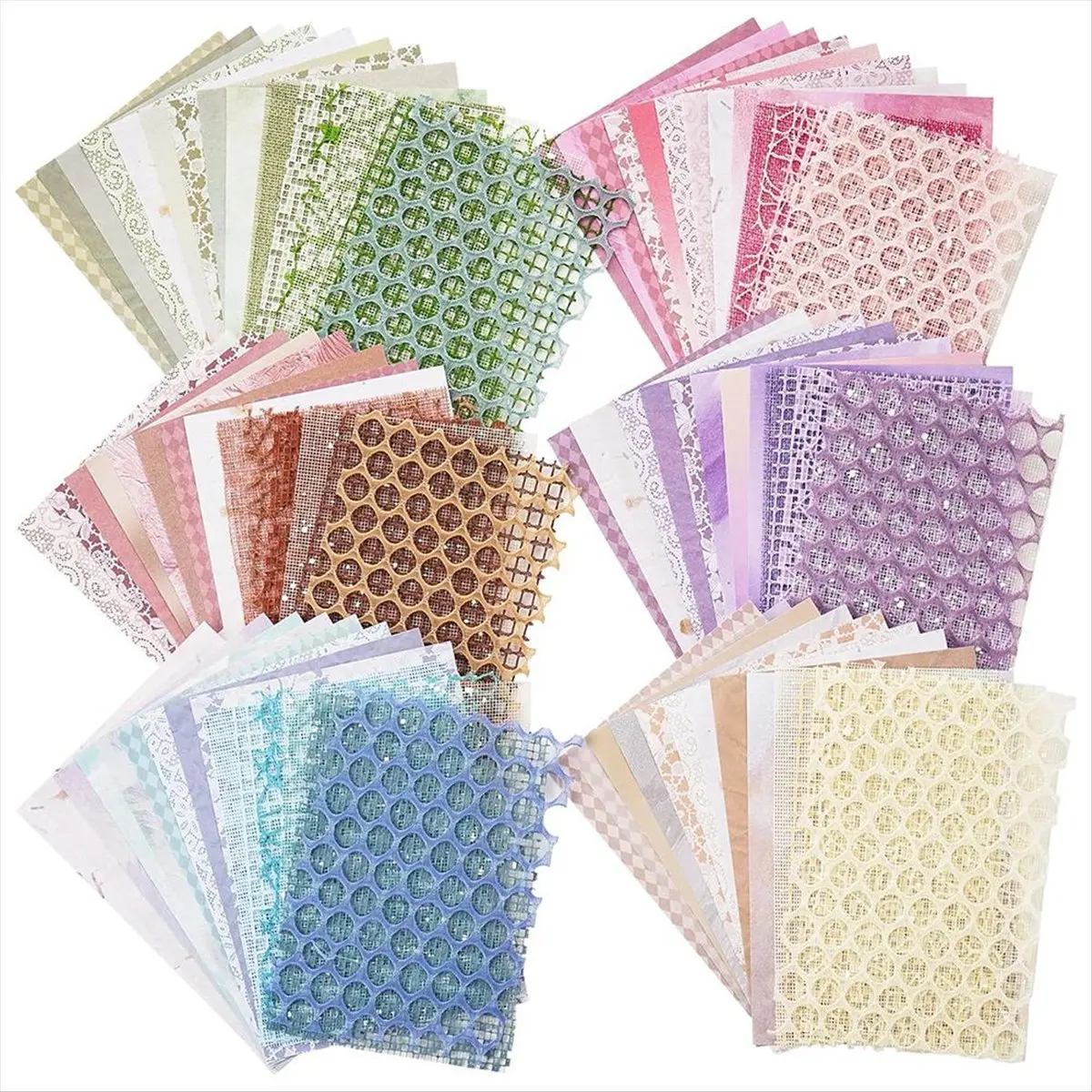 *CLOS Set assortito di 90 fogli di carta per album e tessuto a rete decorativo - Confezione da 6 pezzi di carta speciale mista per scrapbooking,A - immagine 4