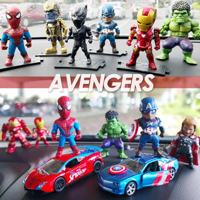Marvel Avengers Movie Q-Version Super Heros Captain America Ironman Thanos Hulk Thor Superhero Action Figure Hot Car Decor Toys