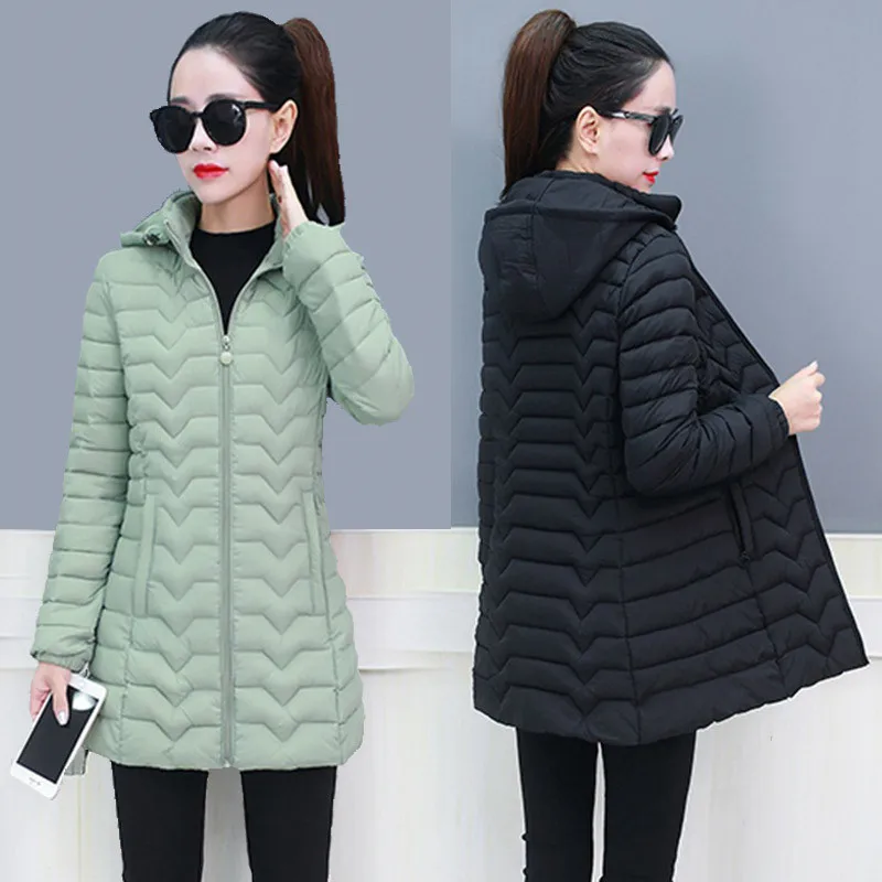 

Winter New Women Parka Jacket Middle Old Hooded Mid Long Coat Warm Ladies Outwear High Quality Cotton Padded Casual Female Tops