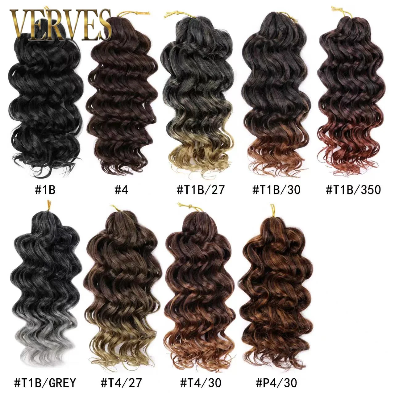 VERVES Synthetic Deep Wave Crochet Hair 9''12''14'' Ombre Extension Ocean Short Curly Weave Twist Braids Water Brown Black Grey