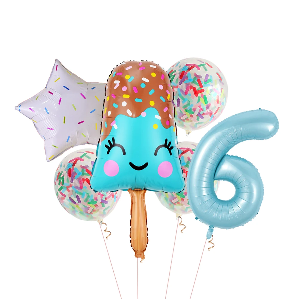 thumbnail image 1 of 1/6 piezas de globos de helado de caramelo de 40 pulgadas, globos de confeti con números del 0 al 9, decoración para fiesta de cumpleaños de niña de verano, juguetes para niños, baby shower, 1 of 5