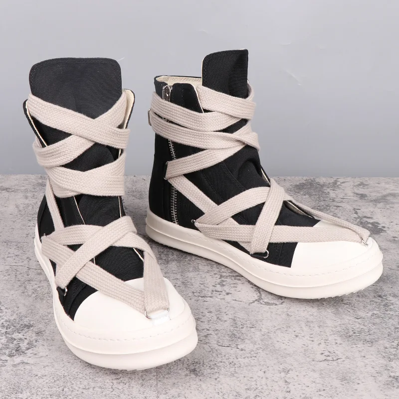 Men's Casual Shoes Fashion Canvas Shoes for Man Jumbo Shoelaces Women's Sneakers Black Solid Lace-up Male Sneakers