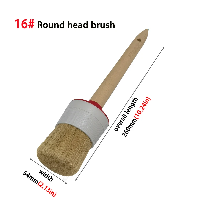 Rundkopfbürste mit Holzgriff, weißes Schweinemähnen, Werkzeug, Dekoration, Malerei, Latexbeschichtung, Reinigung, Grillen, Backen, Malen – Detail 9