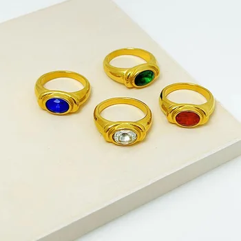 Anello zircone colorato in acciaio inossidabile alla moda e personalizzato, anello semplice da donna