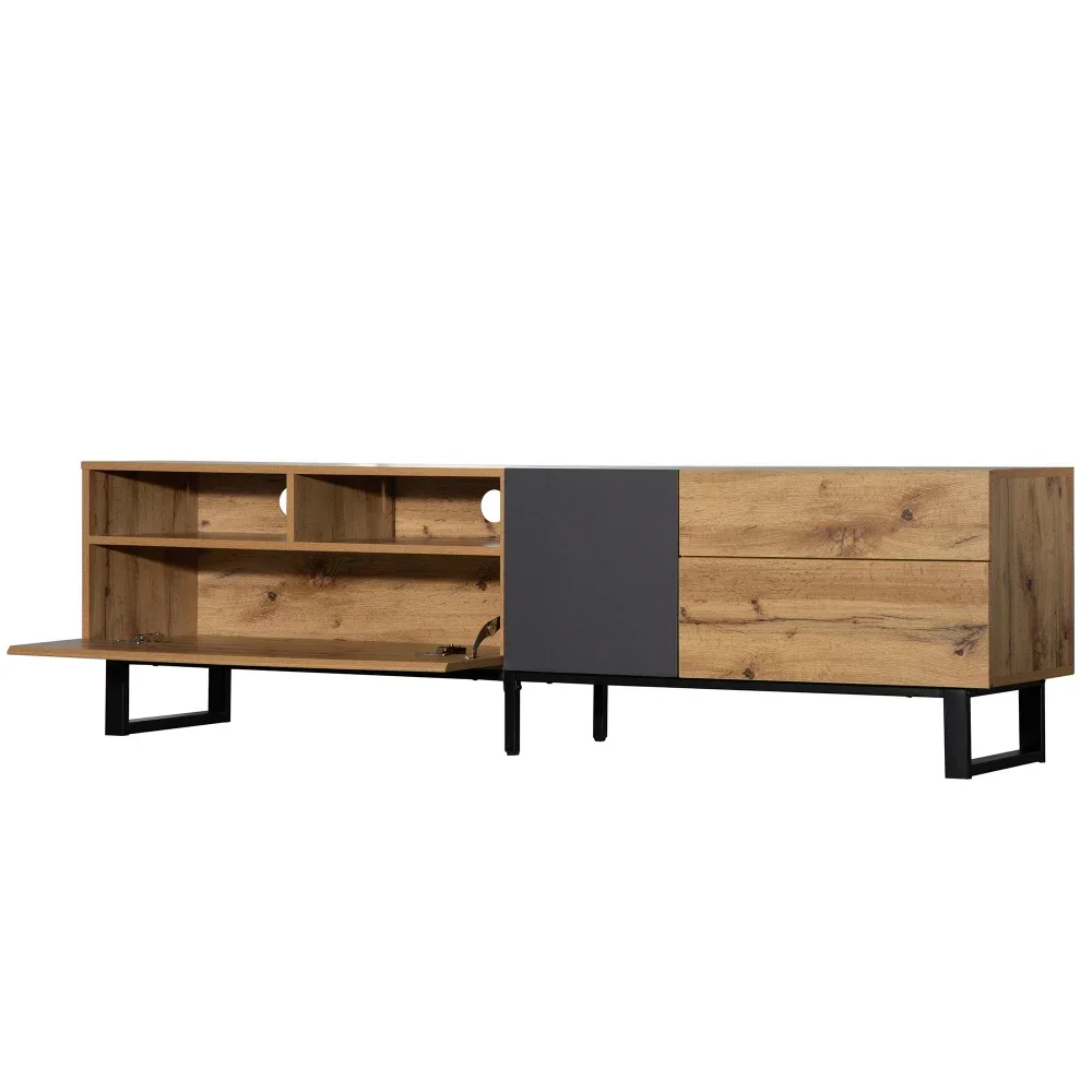 Moderner TV-Ständer aus schwarzem Holz – geräumiger Stauraum und robuste Konstruktion | Ideal für Wohnzimmer, langlebige Wohnmöbel – Detail 33