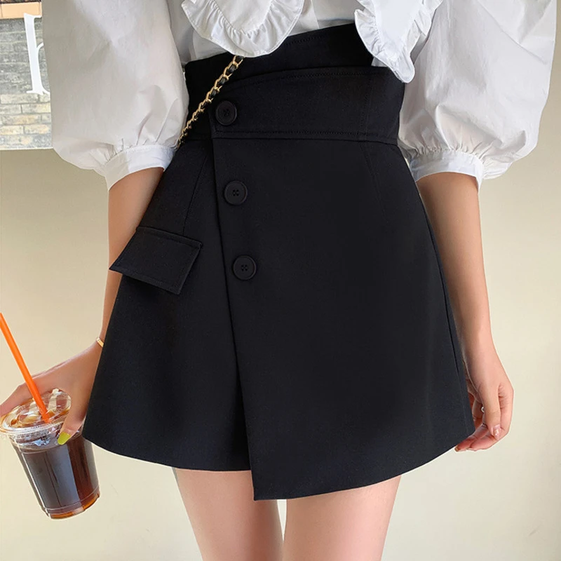 Suit Black Shorts For Women Summer And Autumn High Waist Loose Irregular Thin Buttocks Anti Slip Unif Skirt Fairy Pants