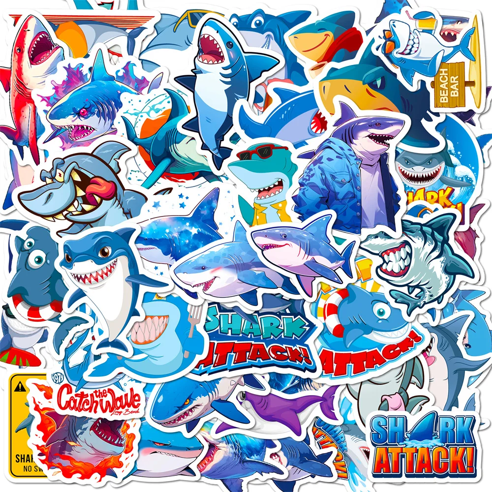 

10/30/50PCS New DIY Ocean Shark Stickers Cartoon Creative Animal iPad Computer Luggage Car Chair Decoration Waterproof Wholesale