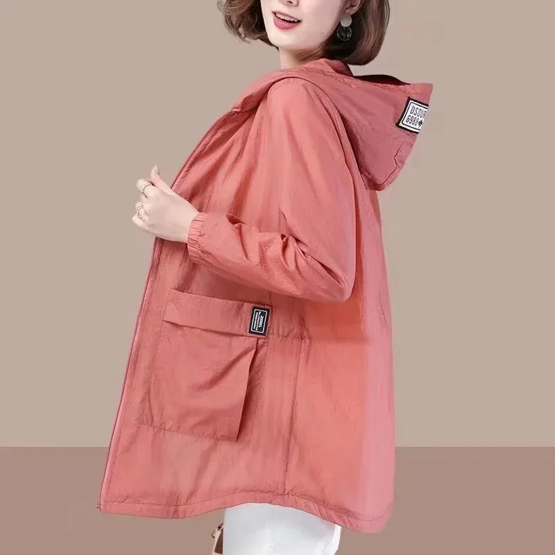 Spring Summer Women's Jacket Long Sleeve Tops Hooded Coat Thin Sun Protection Clothing Outdoor Sports Windbreaker Female
