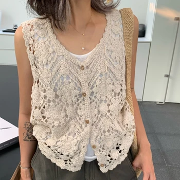 Embroidered Floral Crochet Vest for Women Hollow-out Open Knit Sleeveless Cardigan Boho Summer Festival Outfit 1