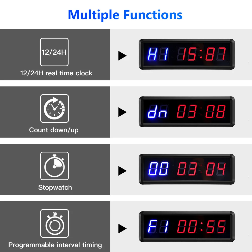 Fitness Training Gym Timer, Interval Timer Clock 2.3" Digits LED Down/Up Clock Stopwatch with Remote Control Tabata EMOM MMA