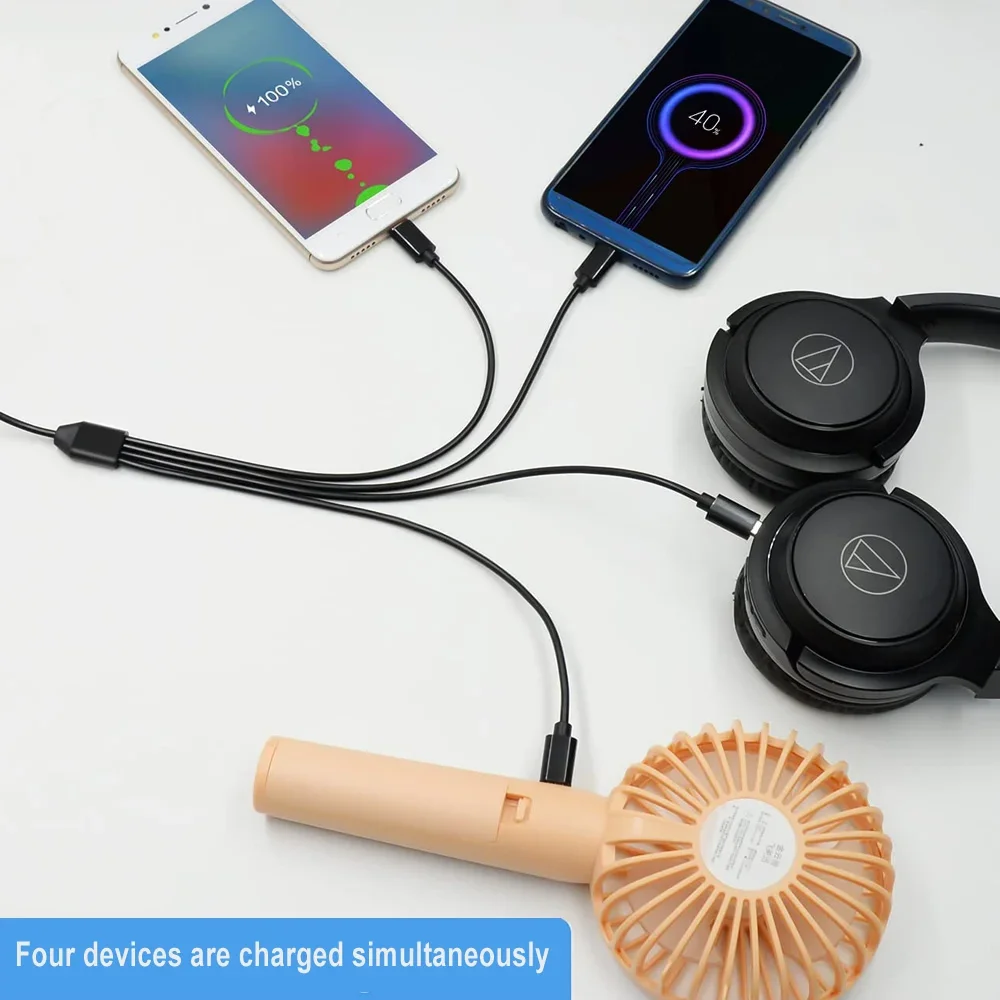 Compact Multi-Port USB-C Charging and Adapter Cable - 4-in-1 Splitter with Micro USB Connectivity