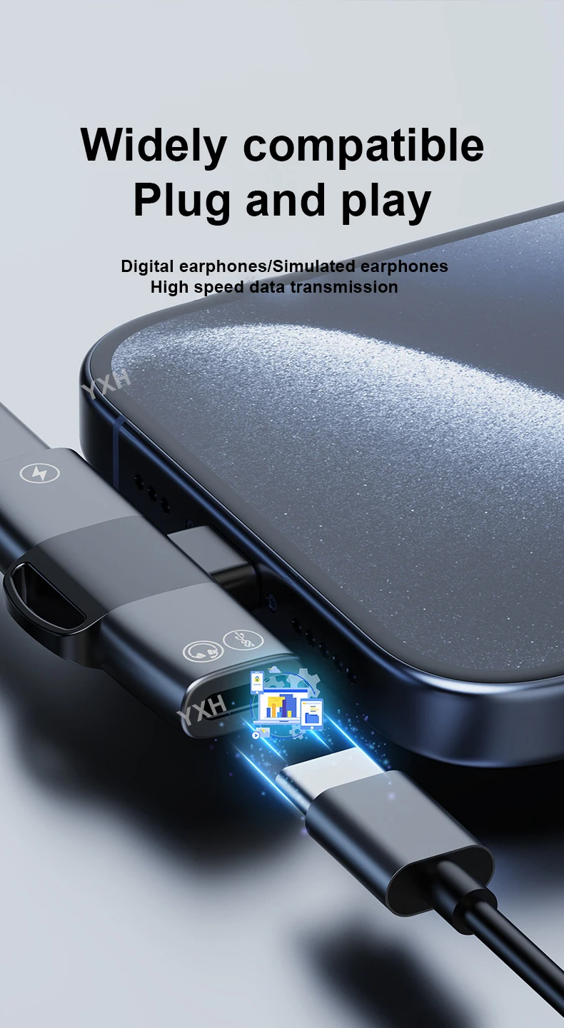 OTG Double USB Type C PD 15W Charger to Type C Jack AUX Audio Headphones Splitter Adapter for iPhone 15 Pro Max Samsung Xiaomi
