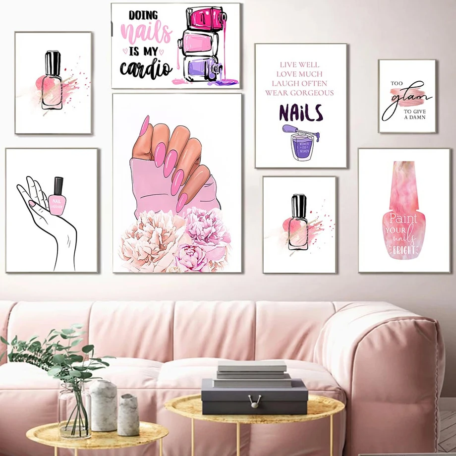3 Pcs Nail Beauty Canvas Wall Art Poster And Prints Fashion Girl Pink Nail  Polish Wall Decor Painting Picture For Women Girl Bedroom Living Room Decor  No Frame | SHEIN USA