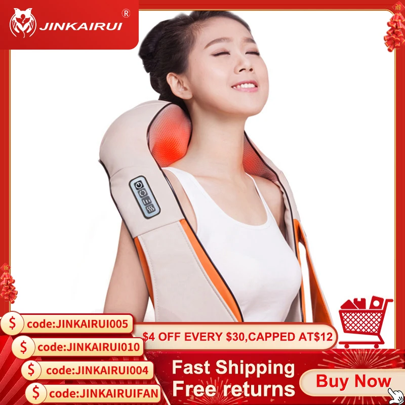 Jinkairui U Shape Car/Home/Office Neck Massager Electrical Shiatsu Shoulder Back Body Massagers Infrared 3D Massagem