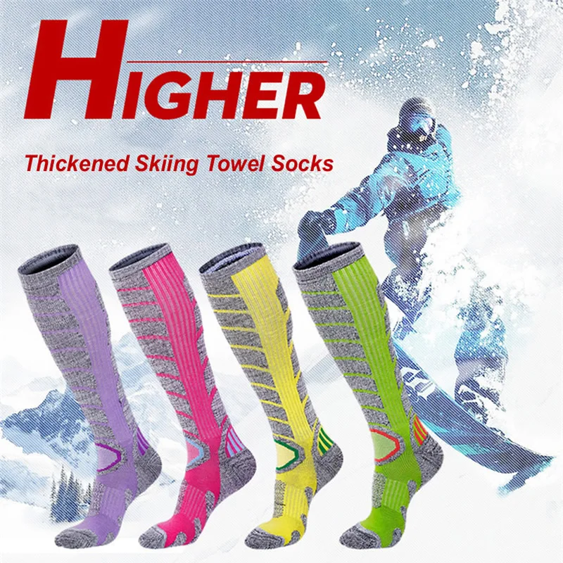 2 Pairs Winter Cotton Skiing Socks Men Women Towel-bottom Warm Socks Outdoor Sports Running Snowboarding Cycling Hiking Stocking