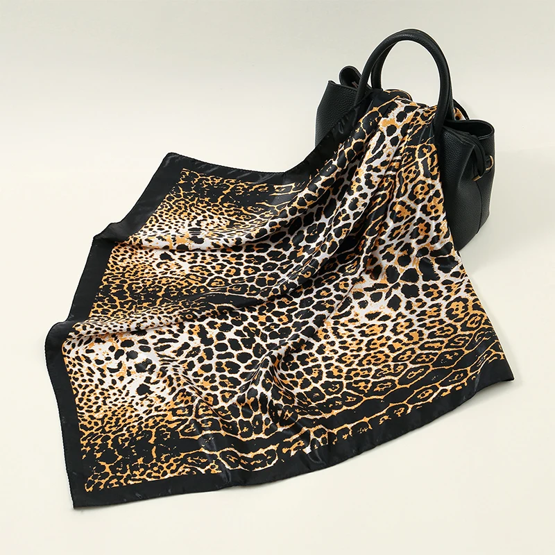 Leopard Print 90*90cm Square Women Silk Scarf Hijab Shawl Kerchief Hair Towel Soft Neck Headband Bandana Scarves Wrap silk scarf printed scarf square scarf women scarves