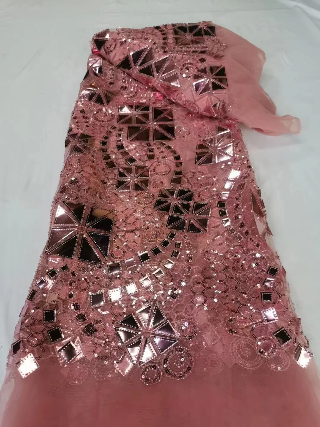 

African Lace Fabric Pink High Quality Lace Fabric for Sewing Clothes Luxury Sequins Nigerian Laces Fabric 5 Yards Net Wide Lace