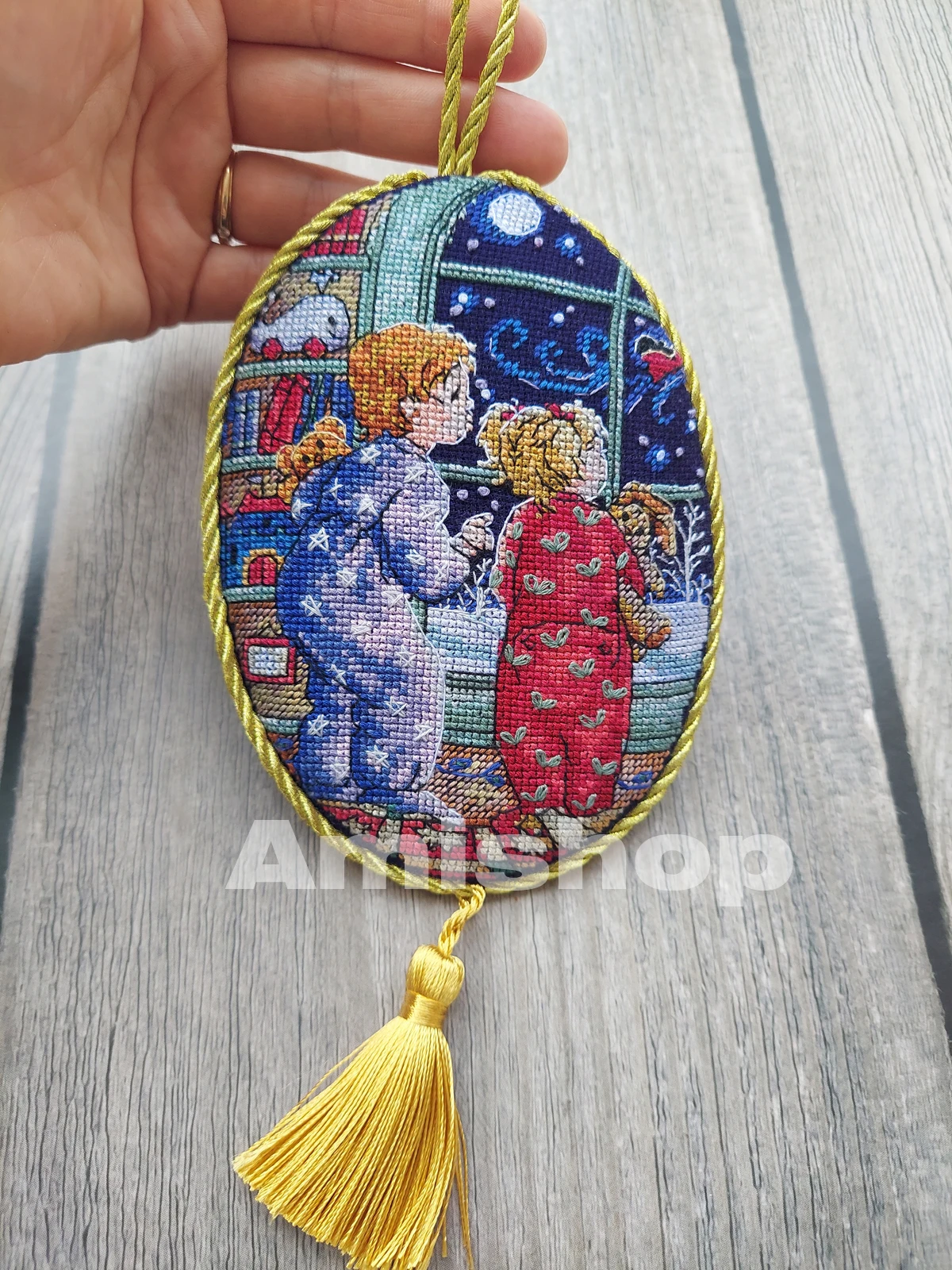 Cross Stitch Kit Amishop Gold Collection Counted Cross Stitch Kit Watching For Santa Ornament Boy And Girl Looking Forward Ornaments Dim 08699