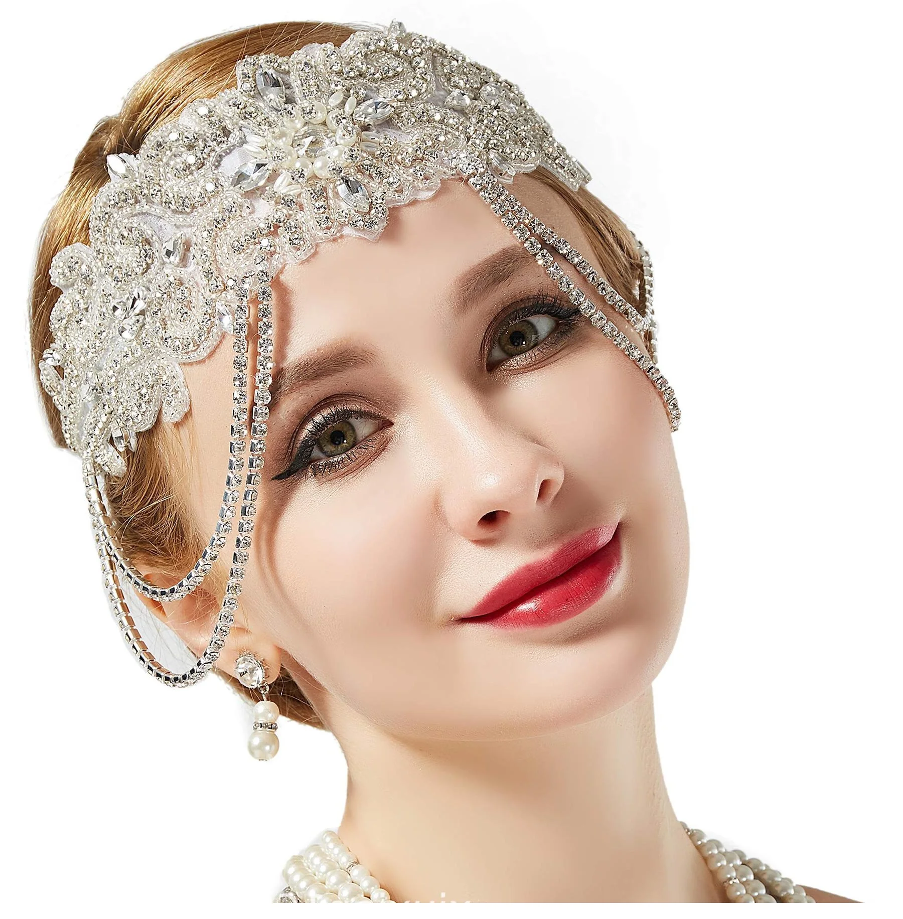 

1920s Great Gatsby Flapper Accessories Wedding Party With Diamond Frieze Bride Retro Headdress Headpiece