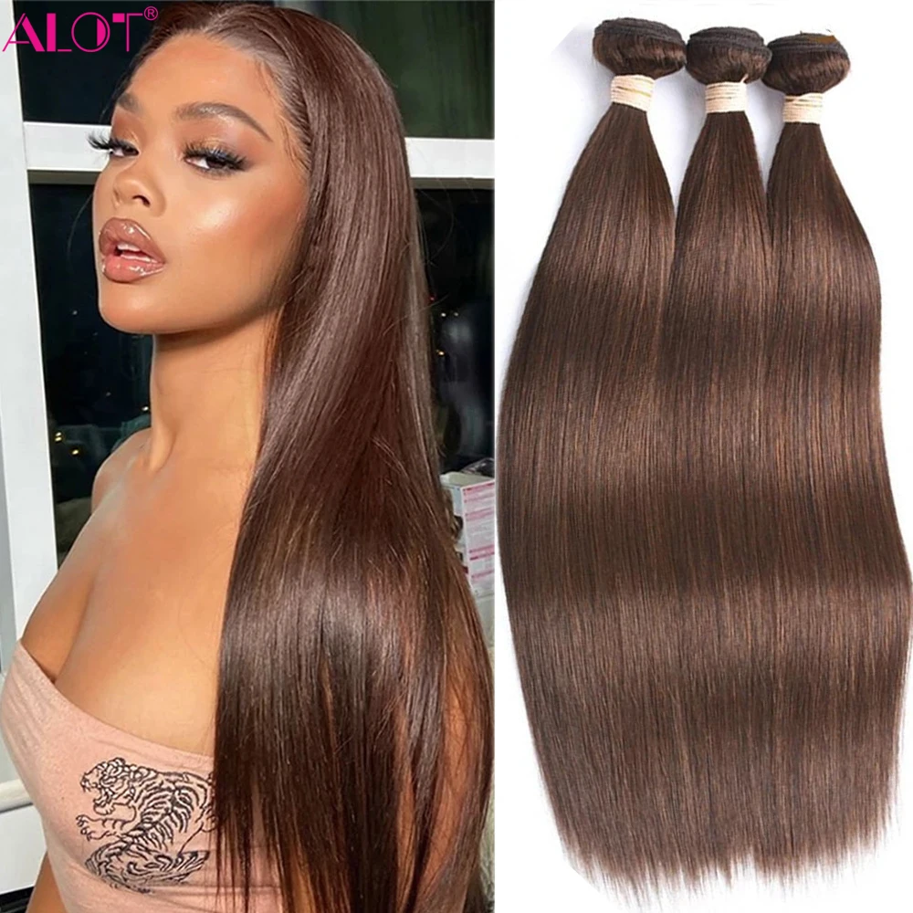 

Chocolate Brown Bone Straight Human Hair Bundles 8"-40" Remy 100% Human Hair Extensions Cheap #4 Brazilian Hair Weave 3 Bundles