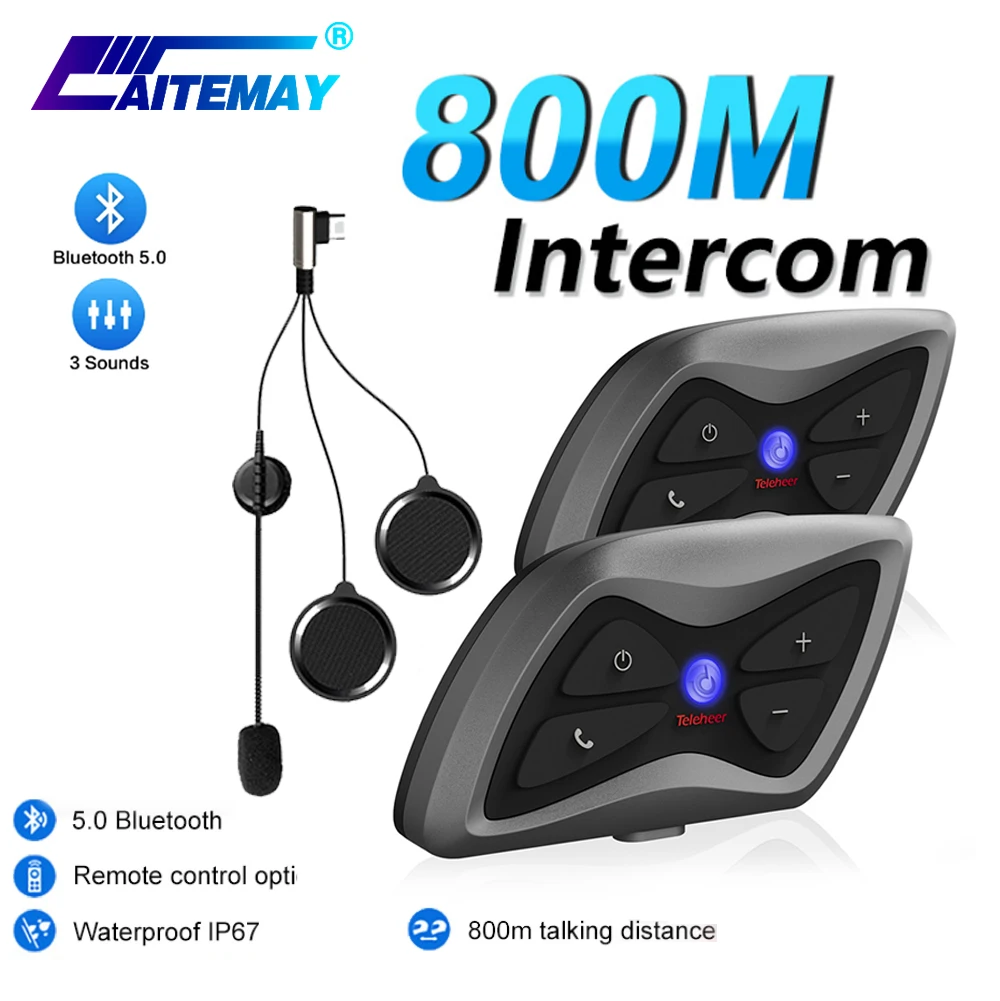 

1/2PCS T6 Plus Motorcycle Helmet Intercom Wireless Bluetooth FM Headset 800m 2+ Rider Waterproof Interphone Intercomunicador