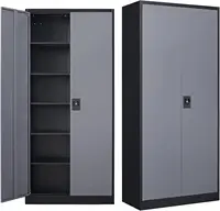 Metal Storage Cabinet with Locking Doors, Black Garage Lockable Steel Cabinets with 4 Doors and 5 Shelves for Home, Garag 1