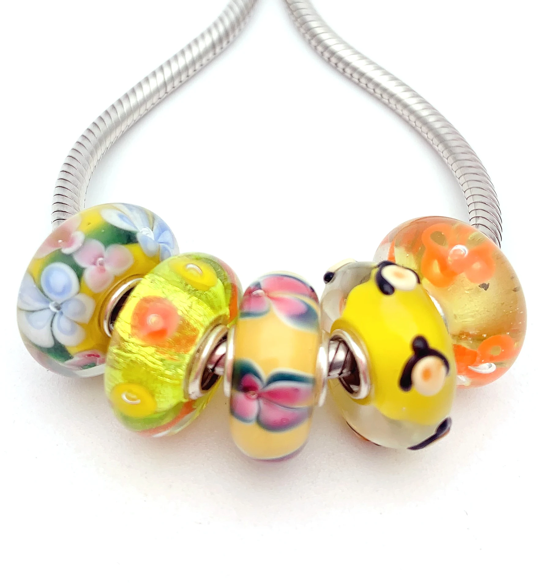

YG171 5X 100% Authenticity S925 Sterling Silver Beads Murano Glassbeads NEW Fit European Charms Bracelet Diy Jewelry Lampwork