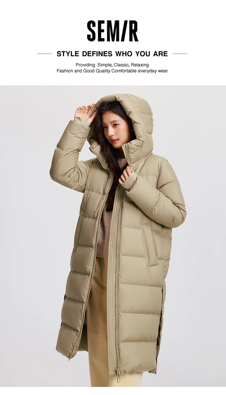 Down Jacket Women Long Length Hooded Slit Loose New Winter Water-Repellent Goose Down Clothing
