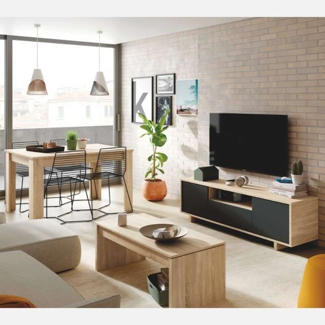 Mueble Conjunto salón Brooklyn Roble Nodi y Antracita 