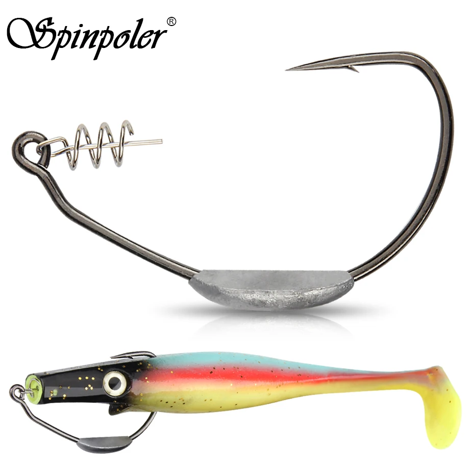 Spinpoler-Raptor ponderada Swimbait gancho com pino de centralização, Heavy Duty, Gap largo, isca macia, Bass, gancho Pike Pesca, 5/0, 7/0, 10/0