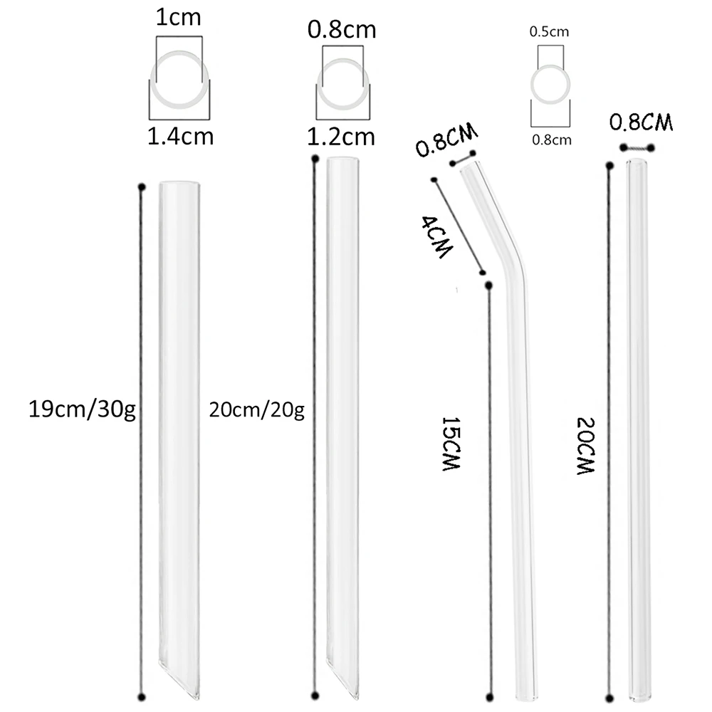 Glass Straw Set 10/20Pcs 8/12/14mm High Borosilicate Reusable