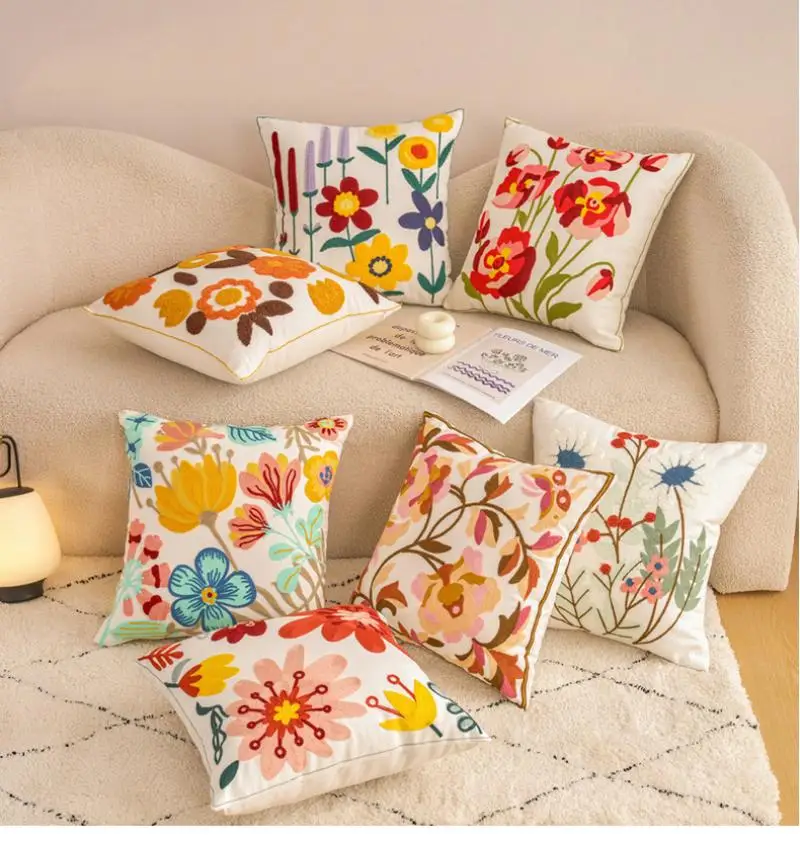 Life Style Canvas Sofa Kissenbezug Handtuch Blume bestickt Kopfteil Kissenbezug Überwurf Cojines Kissenbezüge 45x45 Dekor Zuhause – Detail 2